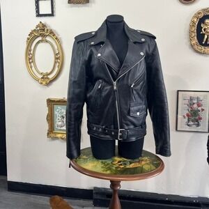 Vintage Wilsons Leather Black Leather Moto Jacket Thinsulate Lined Unisex  Small